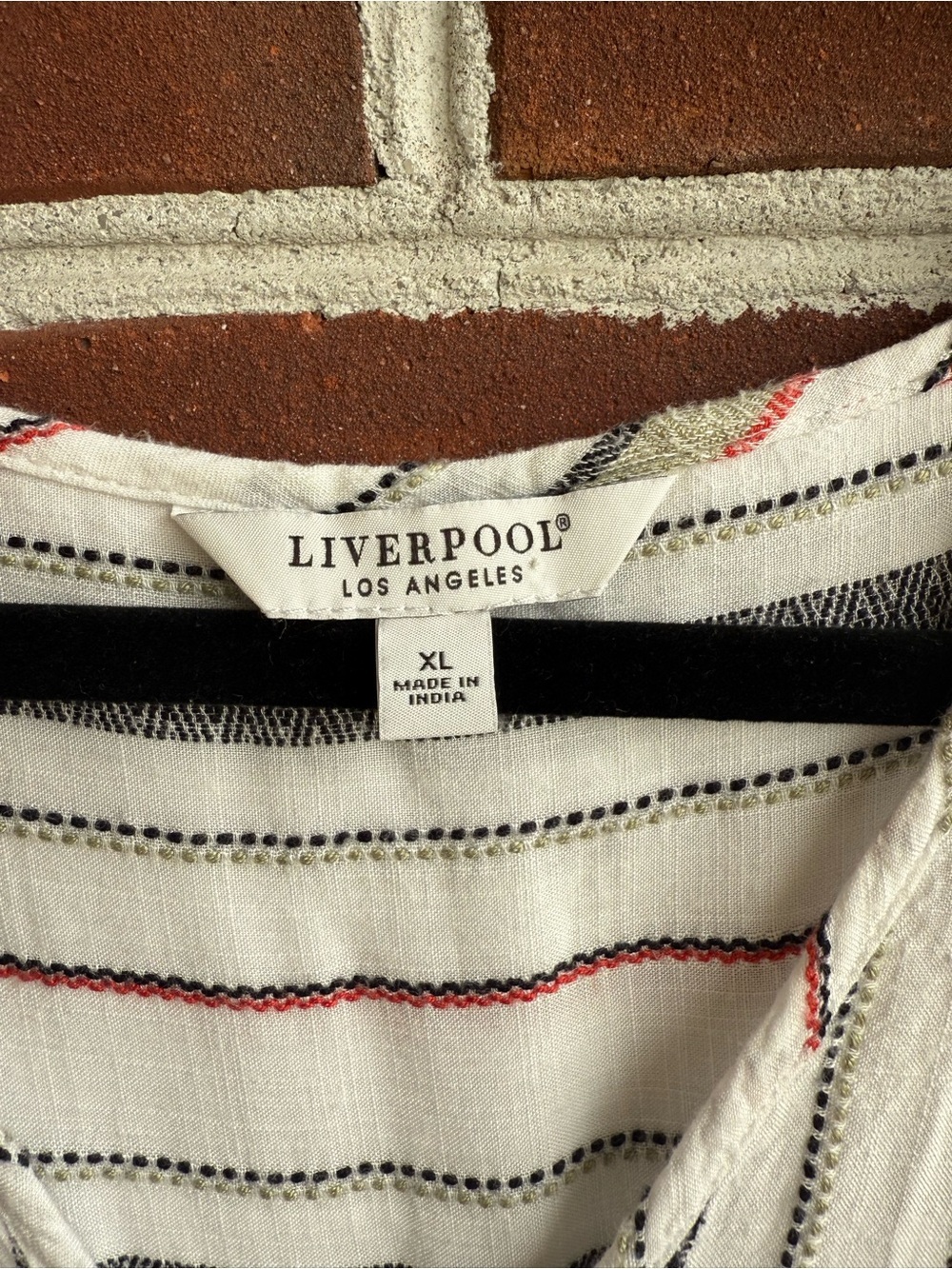 Liverpool White Button-Front Blouse with Navy, Red & Olive Stripes - Picture 5 of 9